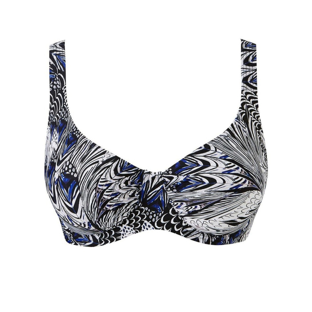 Magisculpt Feather Print Sculpting Bikini Top Wired Blue Size US 36D UK 36C